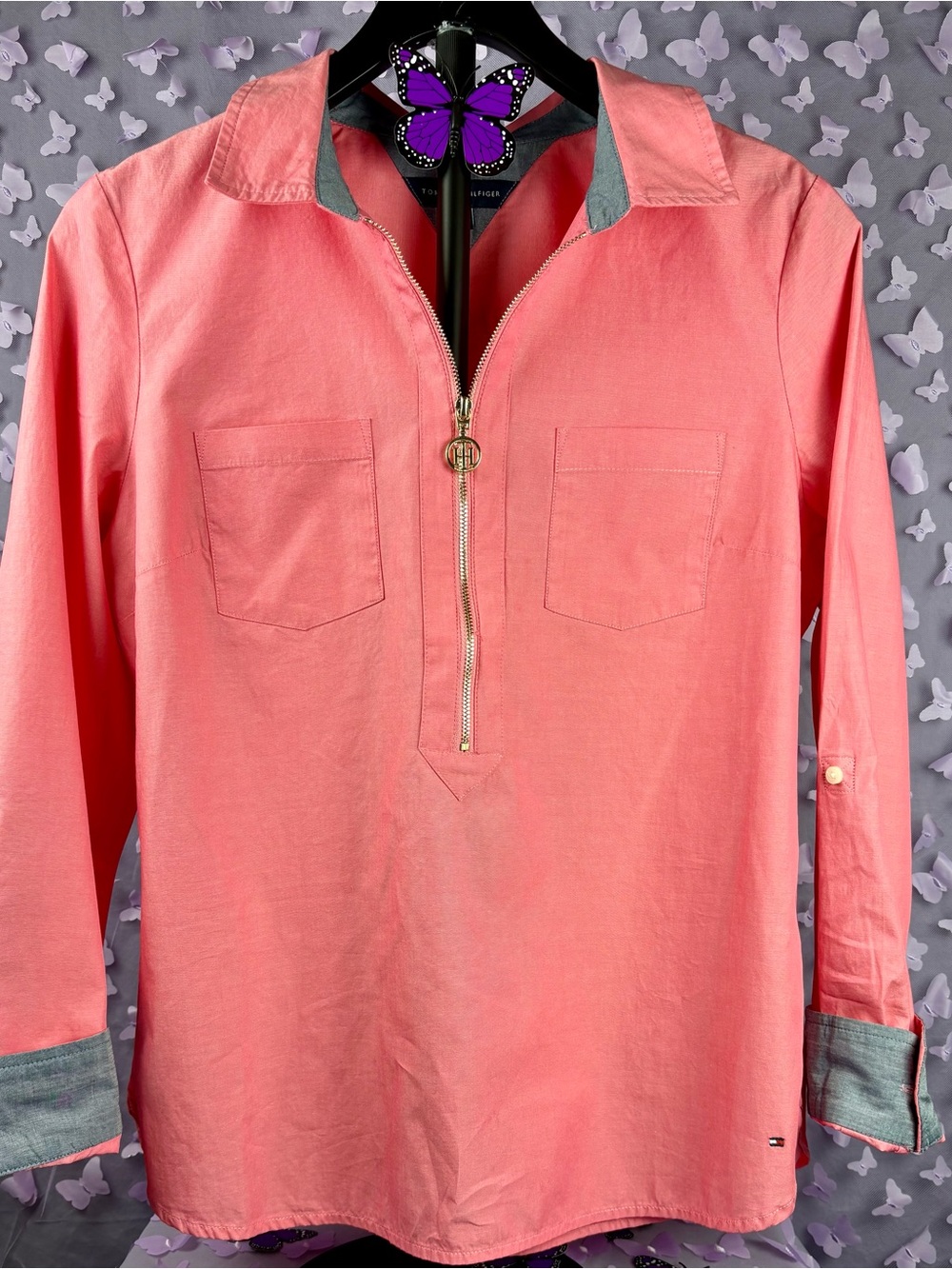 Tommy Hilfiger Coral Pink Long-Sleeve Half-Zip Top - Picture 4 of 5